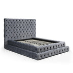 Better Home Products Eleonora Velvet King Bed - Luxurious Upholstered Design with Deep Button Tufting in Gray (Gray, King)