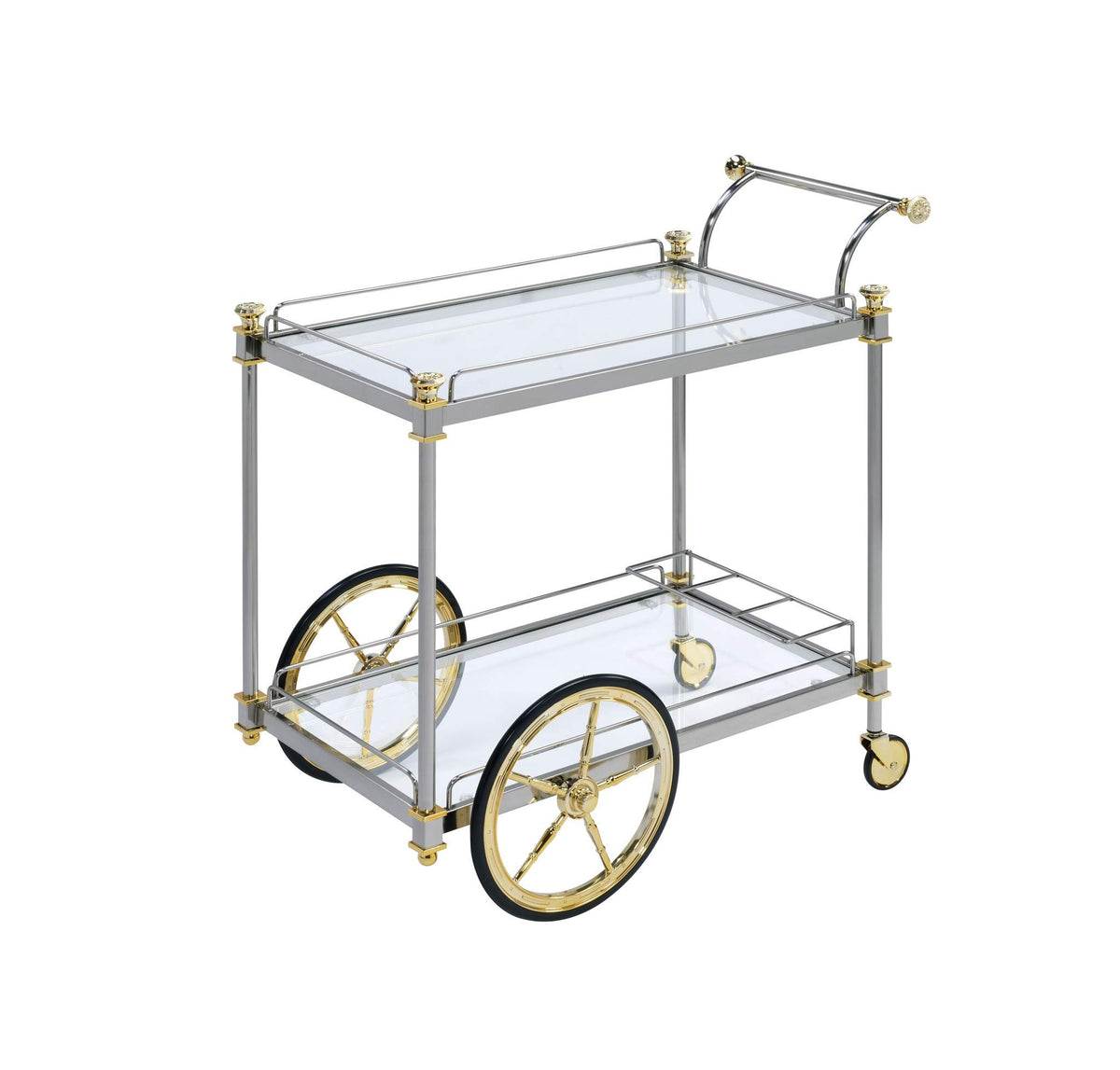 HomeRoots Metal, Glass, Casters 20' X 31' X 31' Silver Gold Clear Glass Metal Casters Serving Cart