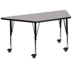 Flash Furniture Wren Mobile 22.5''W X 45''L Trapezoid Grey Hp Laminate Activity Table - Height Adjustable Short Legs