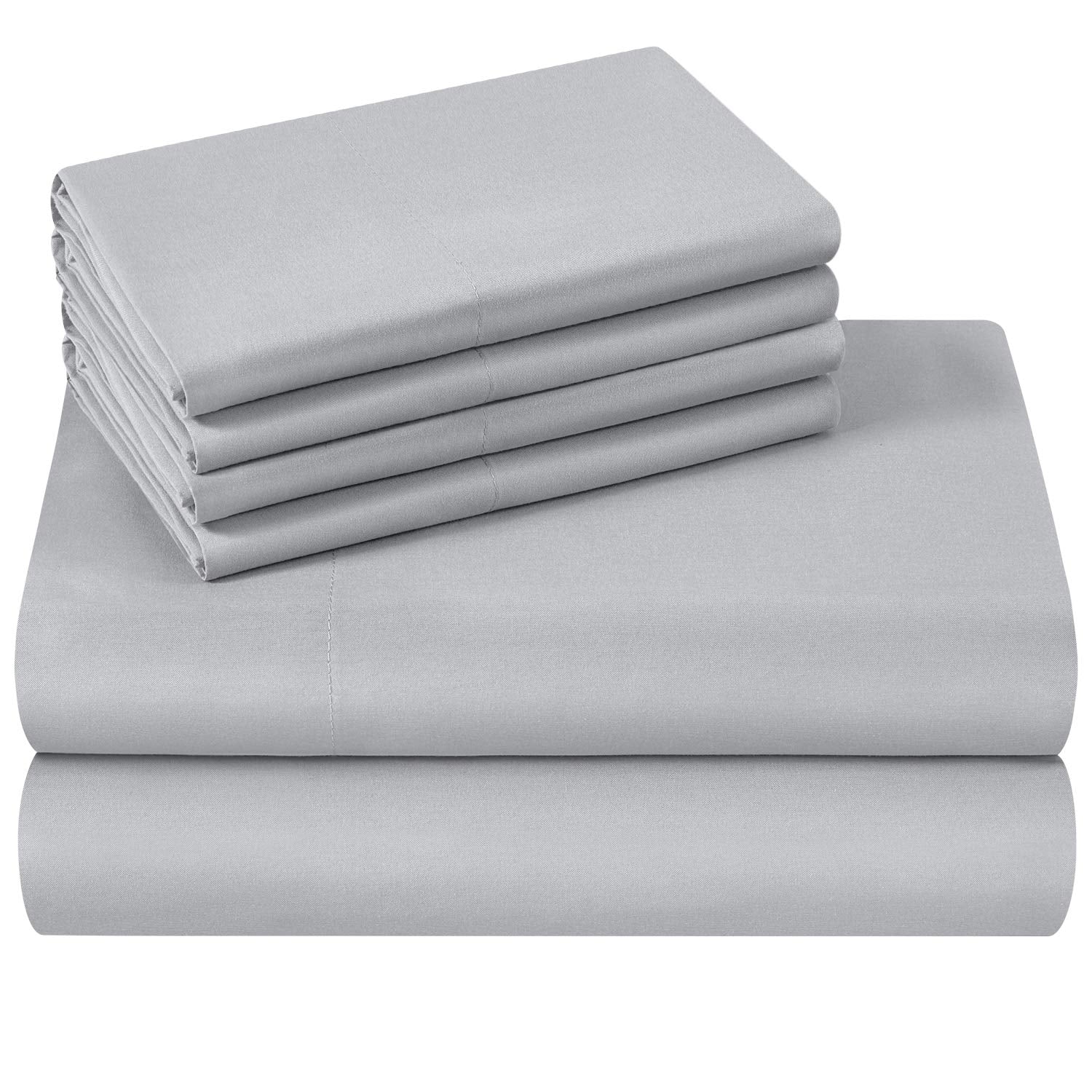 Homeideas Queen Size Bed Hotel Sheets - 6 Piece Set (Light Grey) - Extra Soft Brushed Microfiber 1800 Bedding Sheets, Deep Pocke