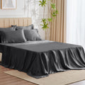 Cozylux Satin Sheets Full Size - 6 Piece Dark Grey Bed Sheet Set With Silky Microfiber, 1 Deep Pocket Fitted Sheet, 1 Flat Sheet