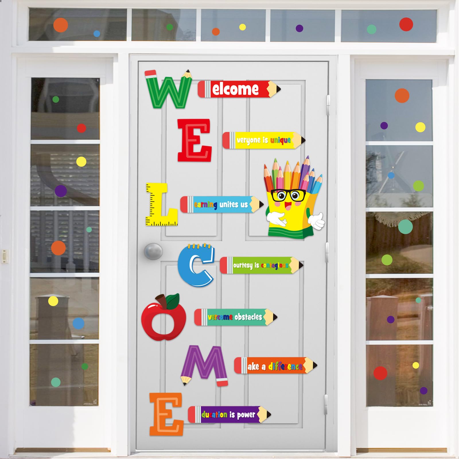 6 Sheets Welcome Window Door Clings Stickers,Welcome Poster for Classrooms Door Decorations Back to School Party Teachers Suppli