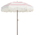 AMMSUN Boho Fringe Umbrella Outdoor Patio, 6.5ft UPF50+ Picnic Umbrella with Tassels with Steel Pole and Push Button Tilt, Pink 