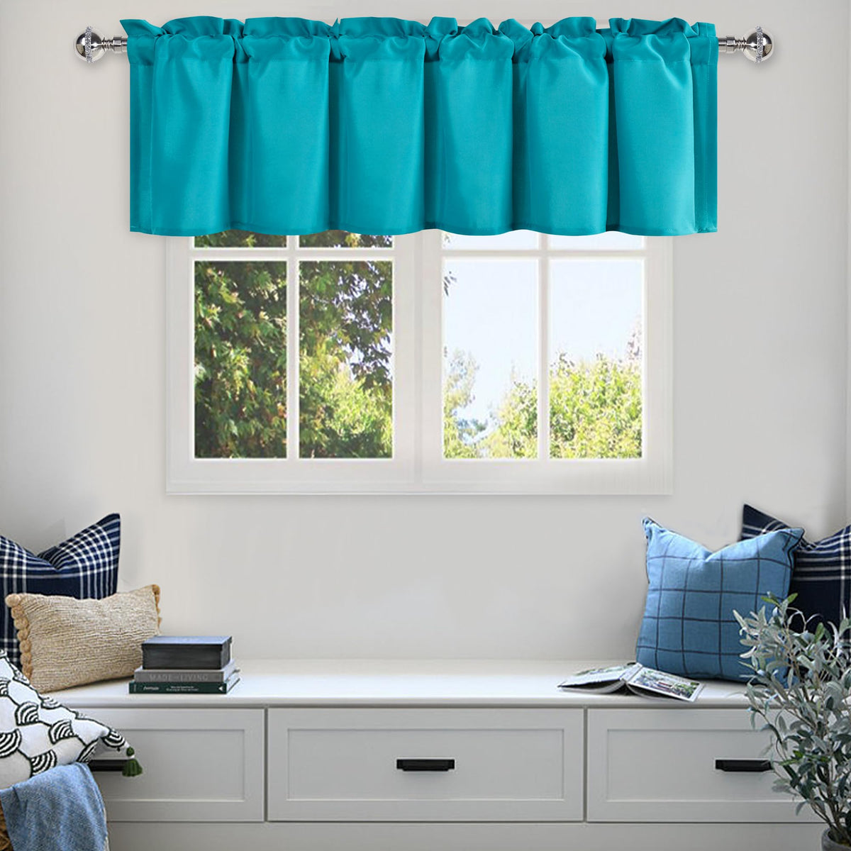 Dwcn Turquoise Valance For Living Room, Kitchen Valance For Windows, Room Darkening Curtain Valance For Bathroom/Basement Curtai