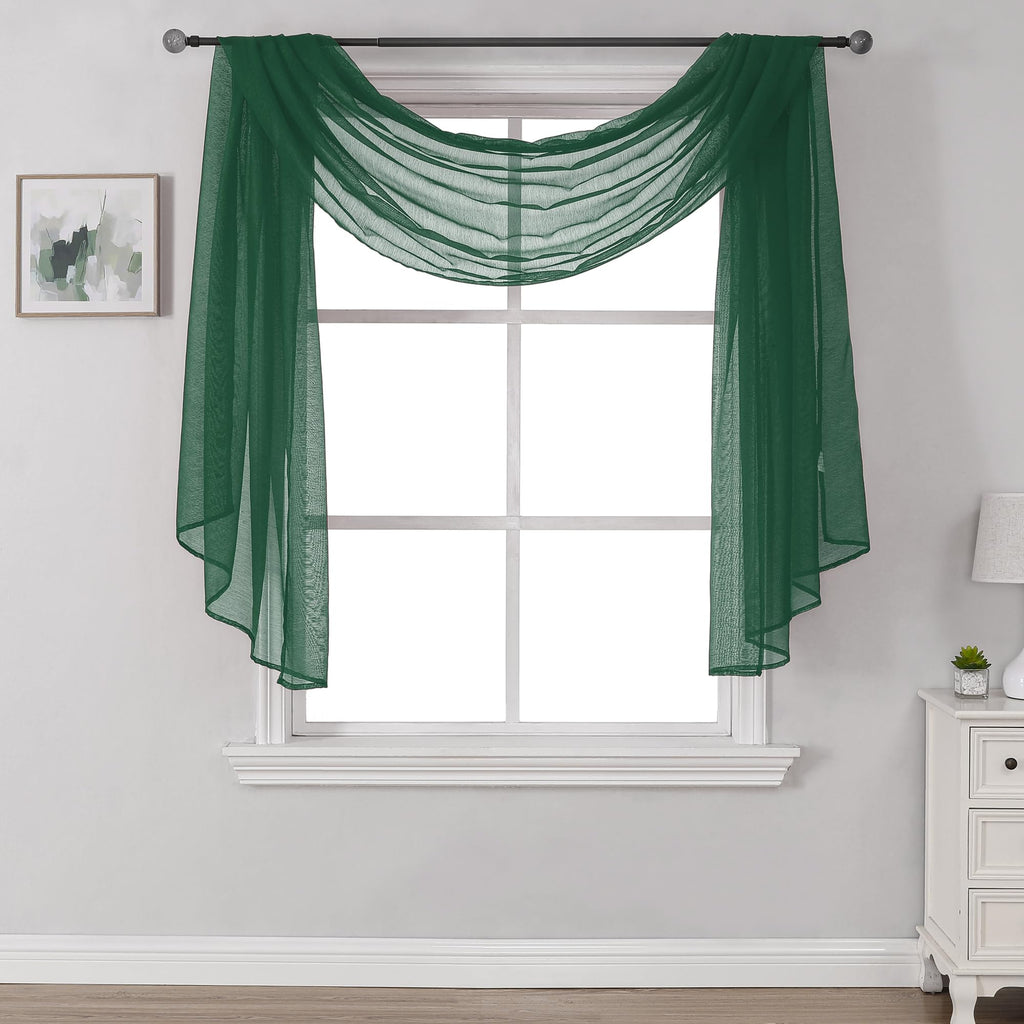 DONREN 144 Inches Long Emerald Green Window Scarf for Party - Luxury Soft Semi Sheer Scarf Valance for Wedding (1 Panel,Dark Gre
