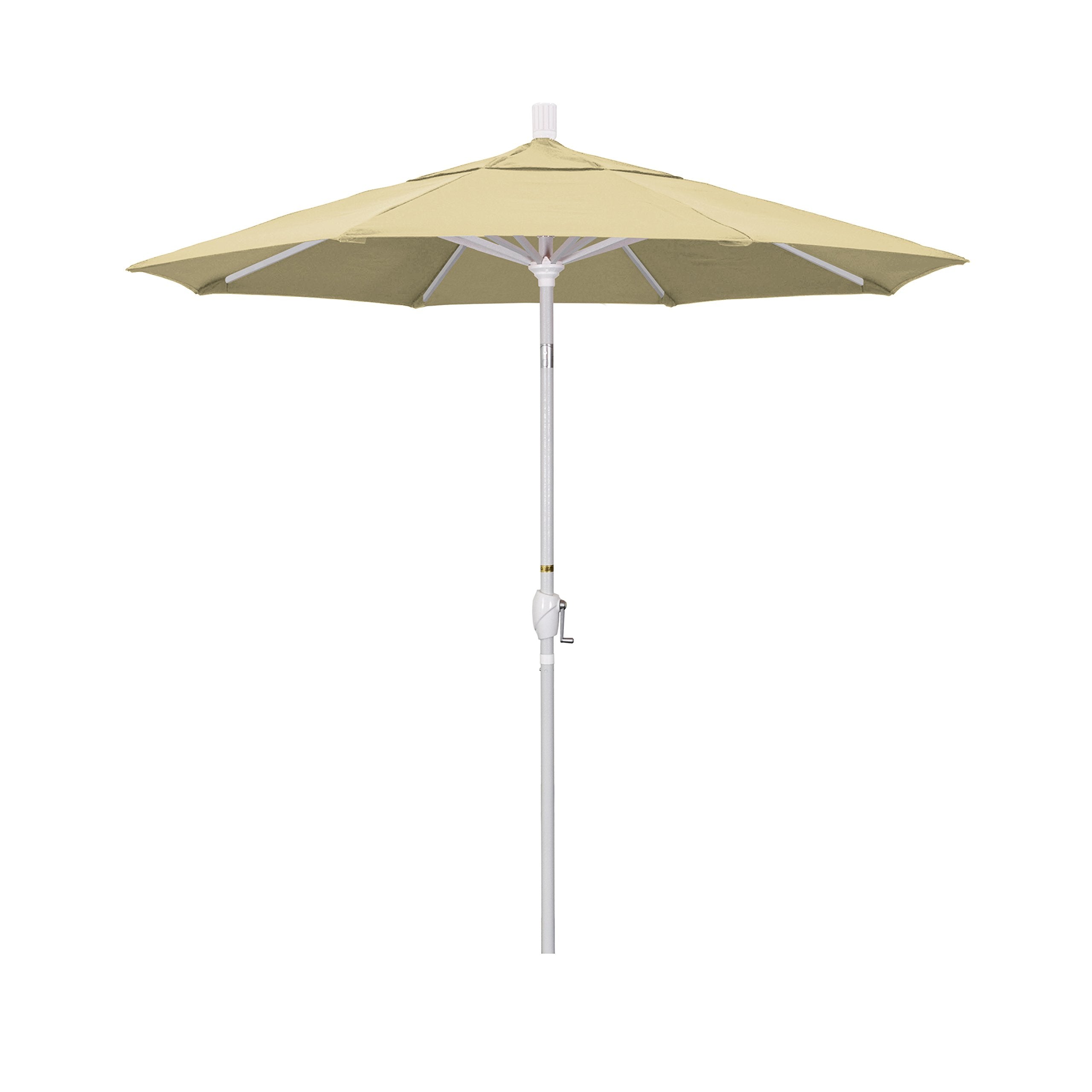 California Umbrella 7.5' Round Aluminum Market Umbrella, Crank Lift, Push Button Tilt, White Pole, Pacifica Beige