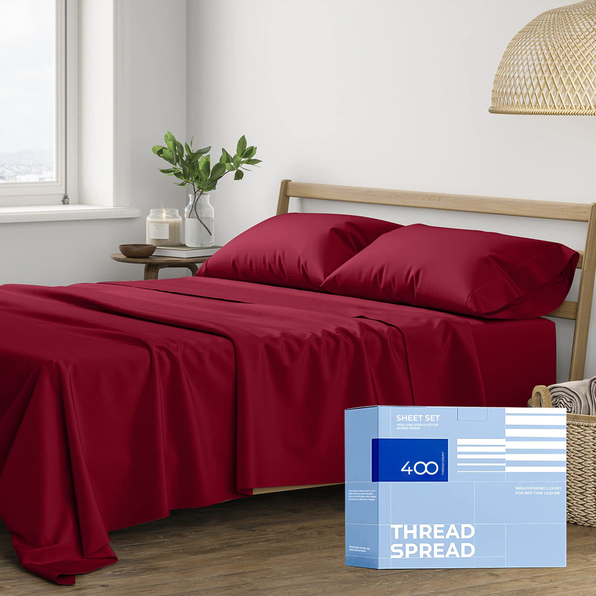 Thread Spread Split King Sheets Sets For Adjustable Bed - 400 Thread Count 5 Pc Split Sheet Set, Cooling Cotton Sheets, 2 Twin-X