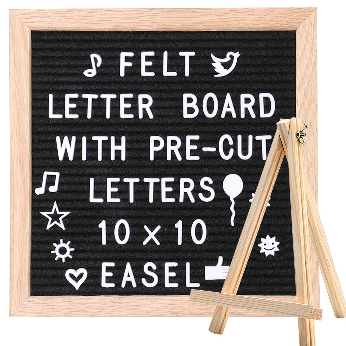 Felt Letter Board 10X10In Changeable Letter Board With Letters White Precut, Black Felt Message Board, Oak Frame Wooden Letter B
