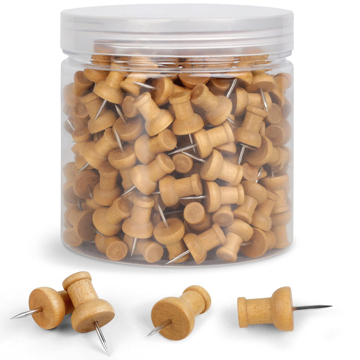 240 Pcs Wood Push Pins, Walnut, Standard, Wooden Thumb Tacks Decorative For Cork Boards Map Photos Calendar And Home Office Craf