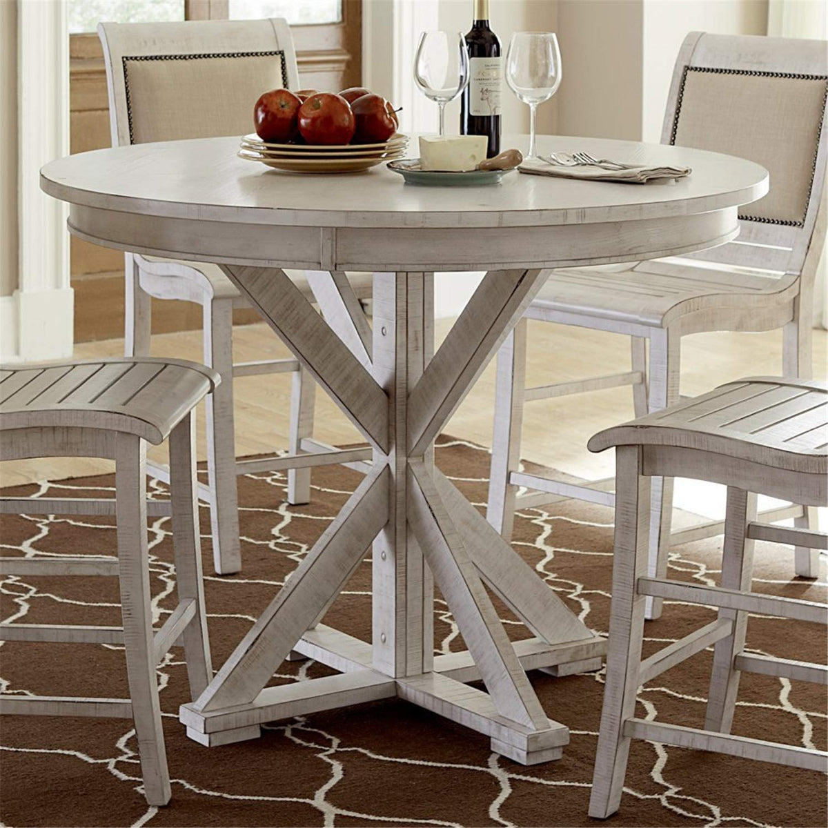 Progressive Furniture Willow Round Counter Table, 48&quot; W X 48&quot; D X 36&quot; H, Distressed White