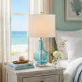 20 Turquoise And Silver Glass Gourd Table Lamp With Drum Shade