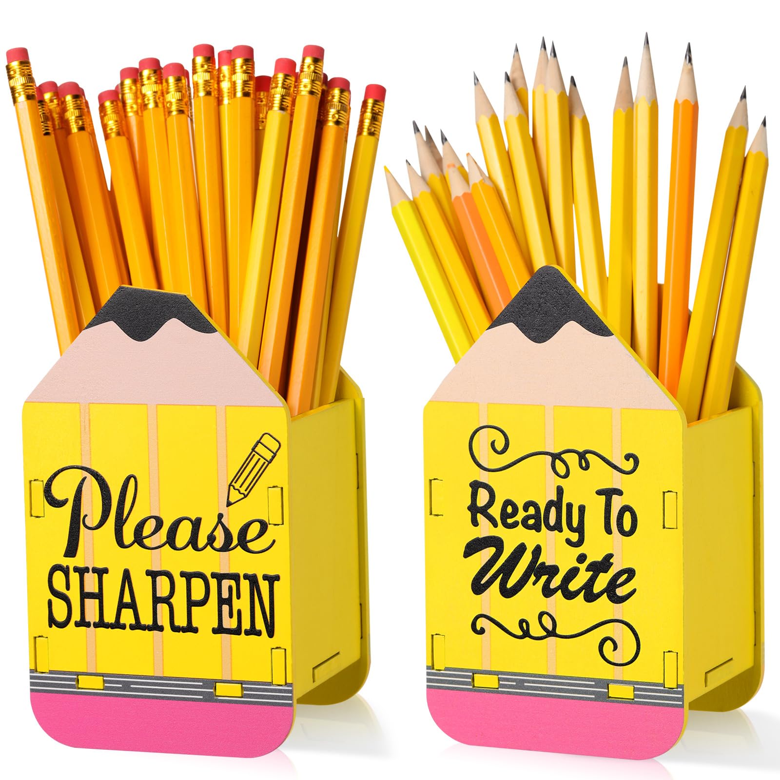 Doublefill 2 Pcs Pencil Shaped Pencil Holder Sharp And Dull Pencil Holder Wooden Pencil Dispenser Pencil Storage Organizer For B