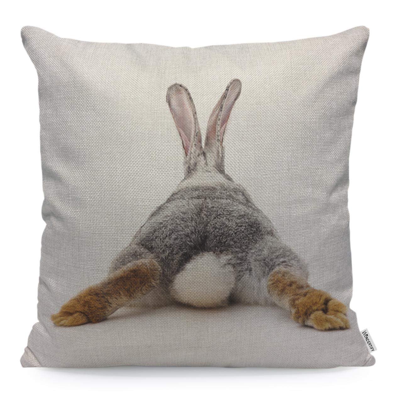 Wondertify Throw Pillow Case Cover Grey Rabbit Isolated On A White Background Bunny Tail Back - Soft Linen Pillow Case For Decor