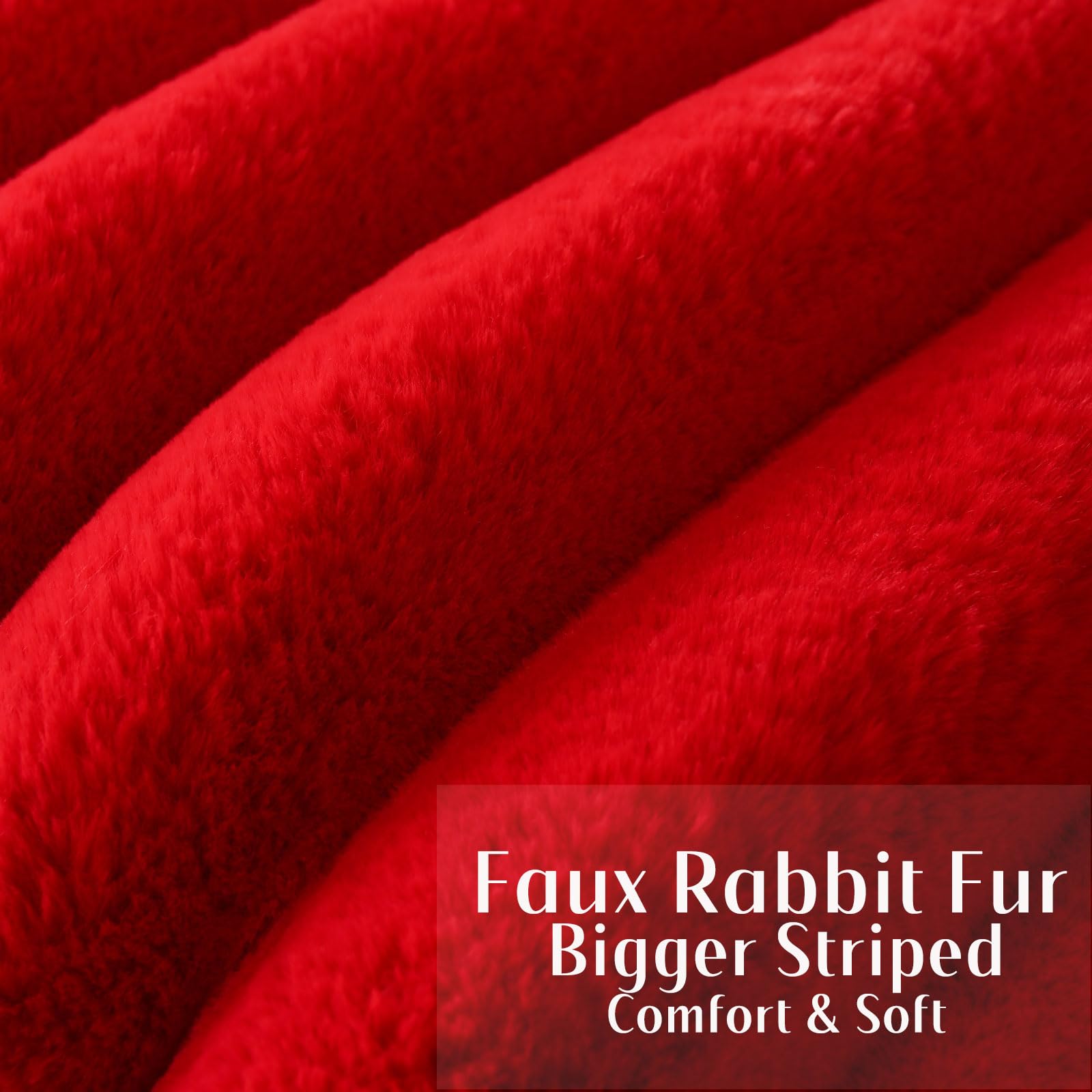 Futei Red Decorative Throw Pillow Covers 12X20 Inch Set Of 2, Square Soft Faux Rabbit Fur Big Striped Cushion Cover,Home Decor F