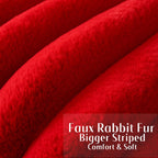 Futei Red Decorative Throw Pillow Covers 26X26 Inch Set Of 2, Square Soft Faux Rabbit Fur Big Striped Pillow Sham,Home Decor For