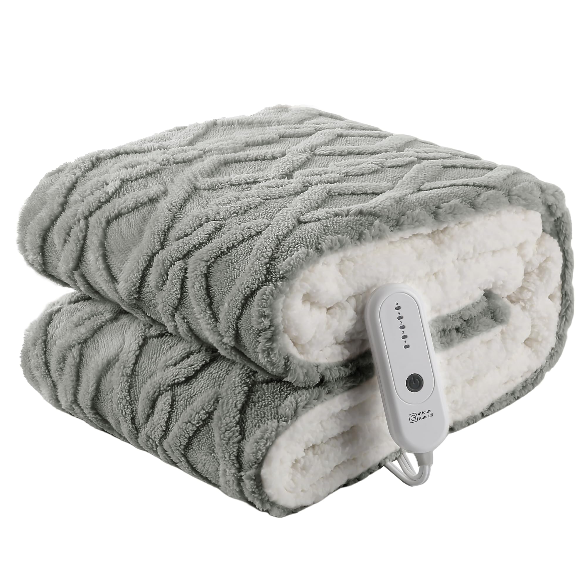 Heated Blanket Electric Throw 50 ' 'X60 ' '-Fluffy Ultra Soft Electric Blanket With 3D Stylish Design, 240G Plus 200G Sherpa, 5