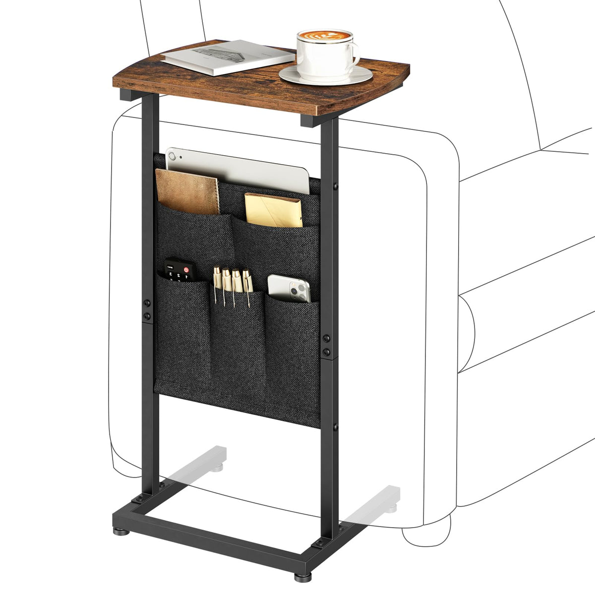 HOOBRO C Shaped End Table, C Shaped Side Table with Storage Bag