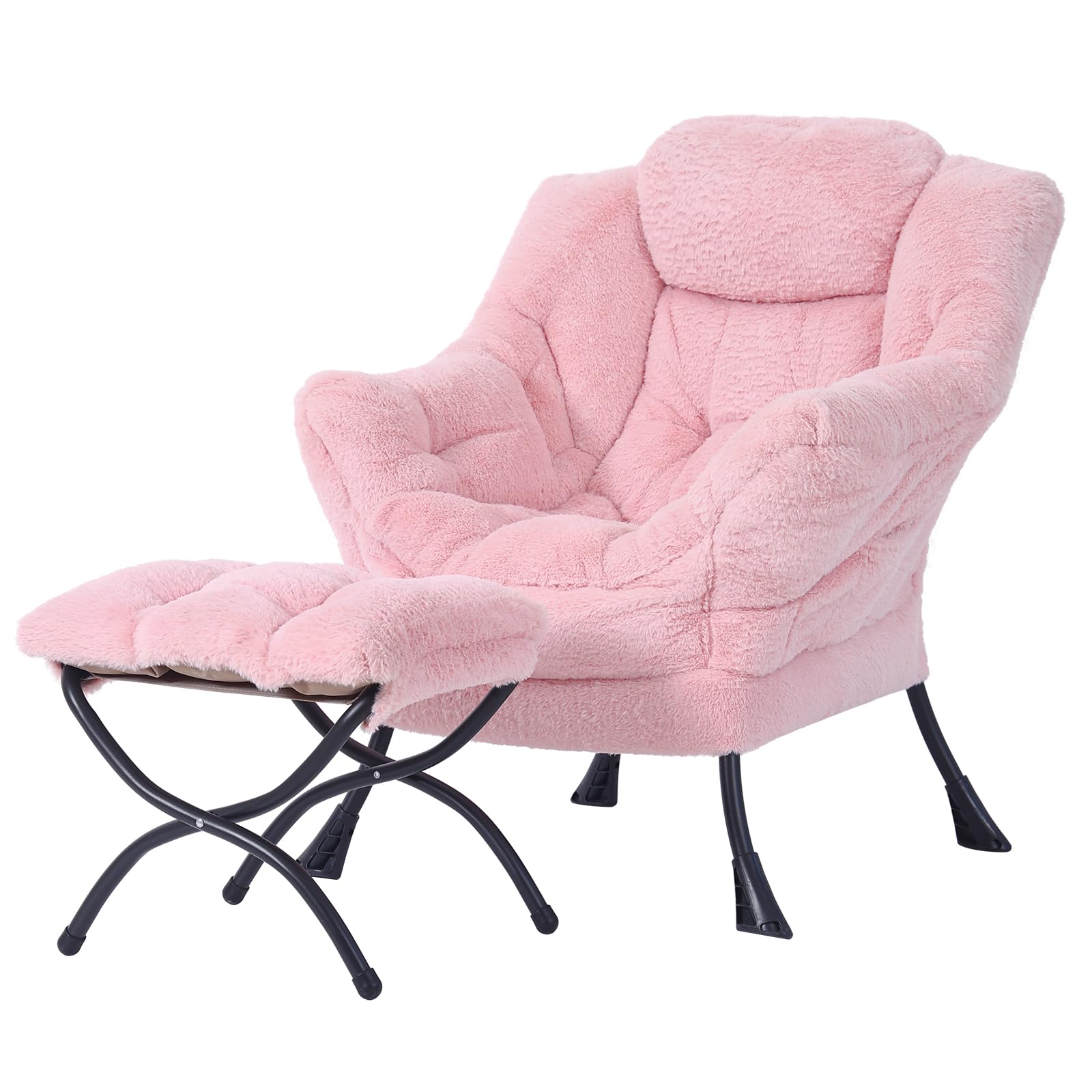 Welnow Lazy Chair With Ottoman, Modern Lounge Accent Chair With Armrests And A Side Pocket, Leisure Upholstered Sofa Chair Set, Reading Chair With Footrest For Small Space, Corner Chair