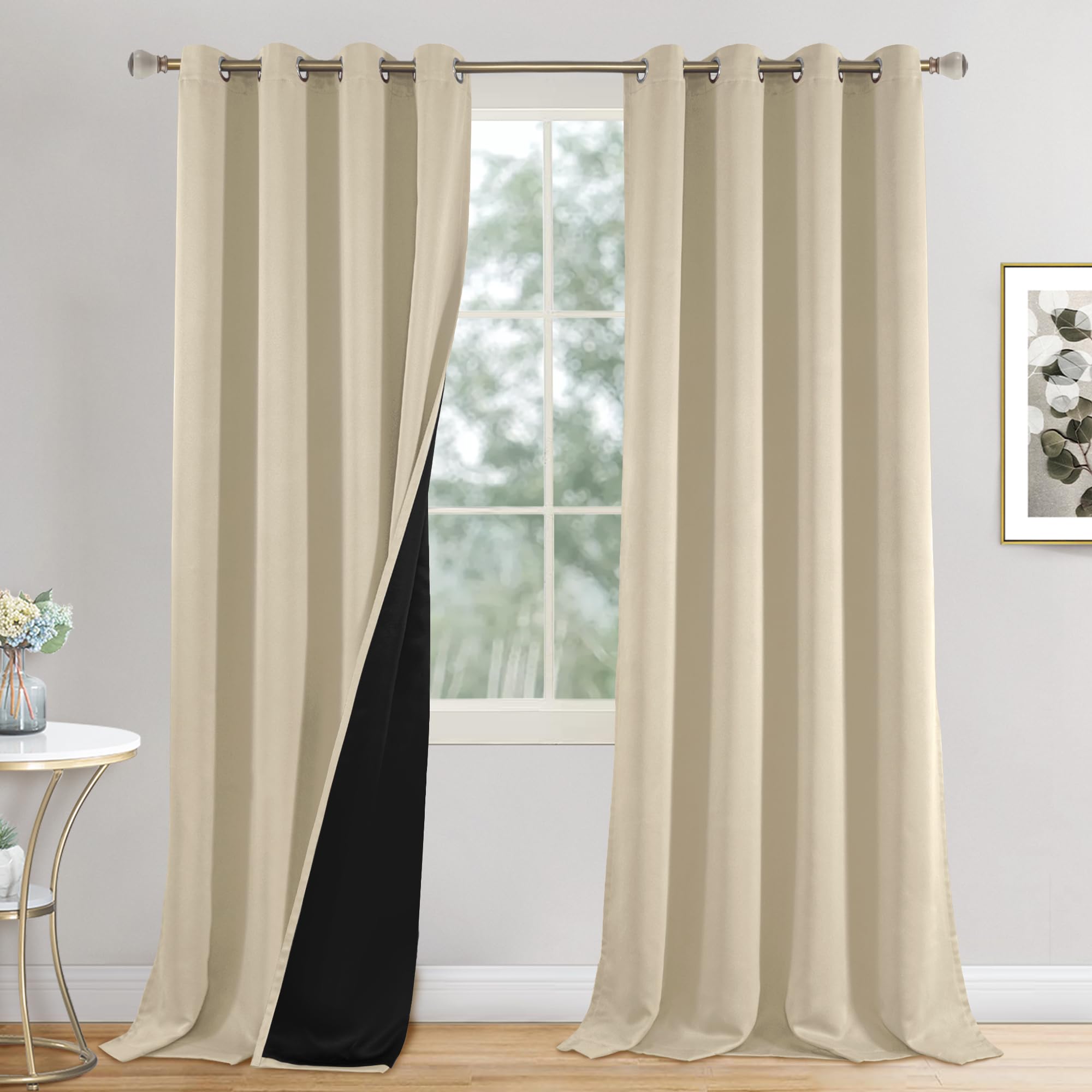 Quemas Long Blackout Curtains 90 Inch Length For Living Room, 100% Room Darkening Curtains 2 Panels Light Blocking Thermal Insul