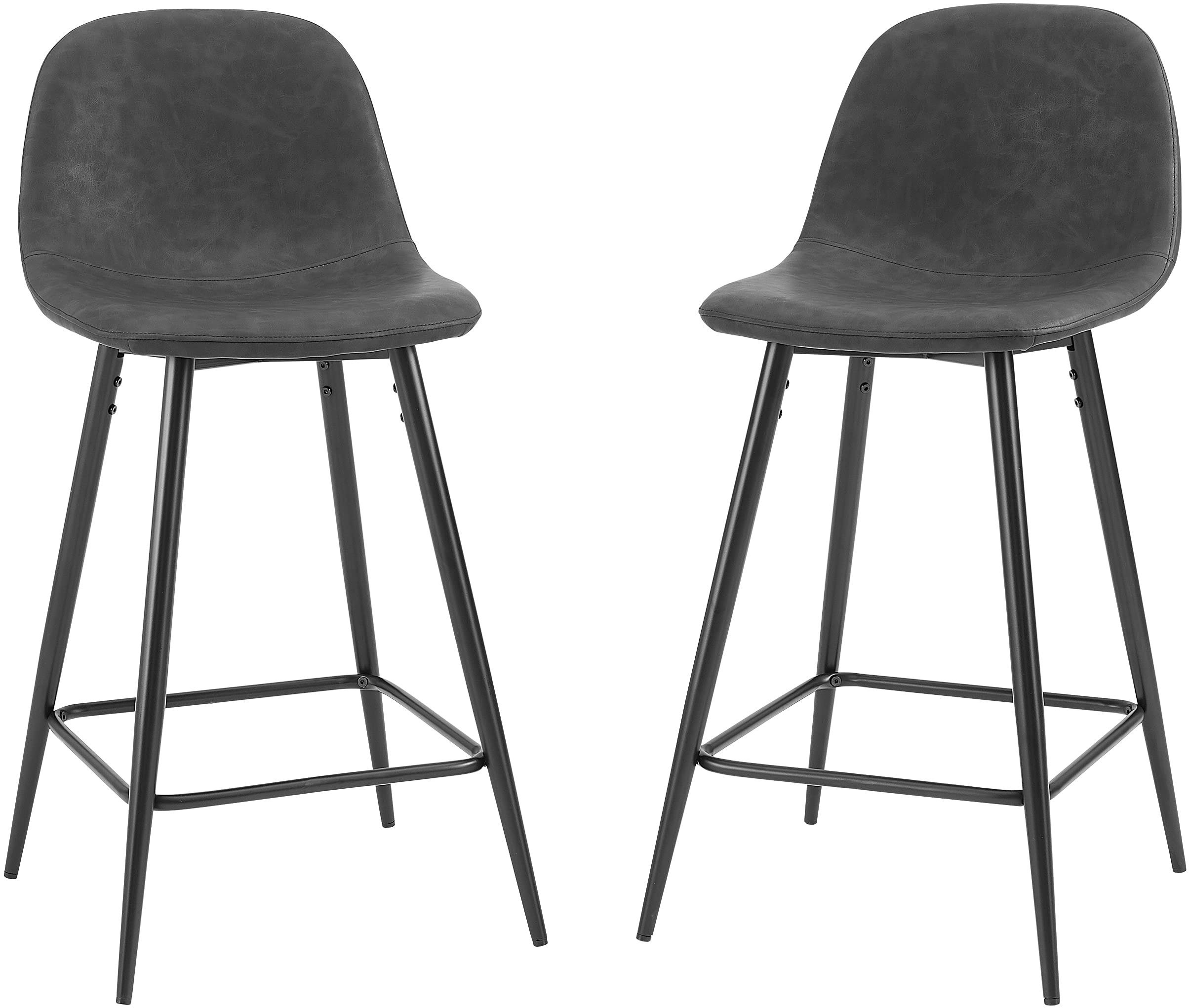 Crosley Furniture Weston Upholstered Seat Counter Height Bar Stools Set of 2, Distressed Black/Matte Black