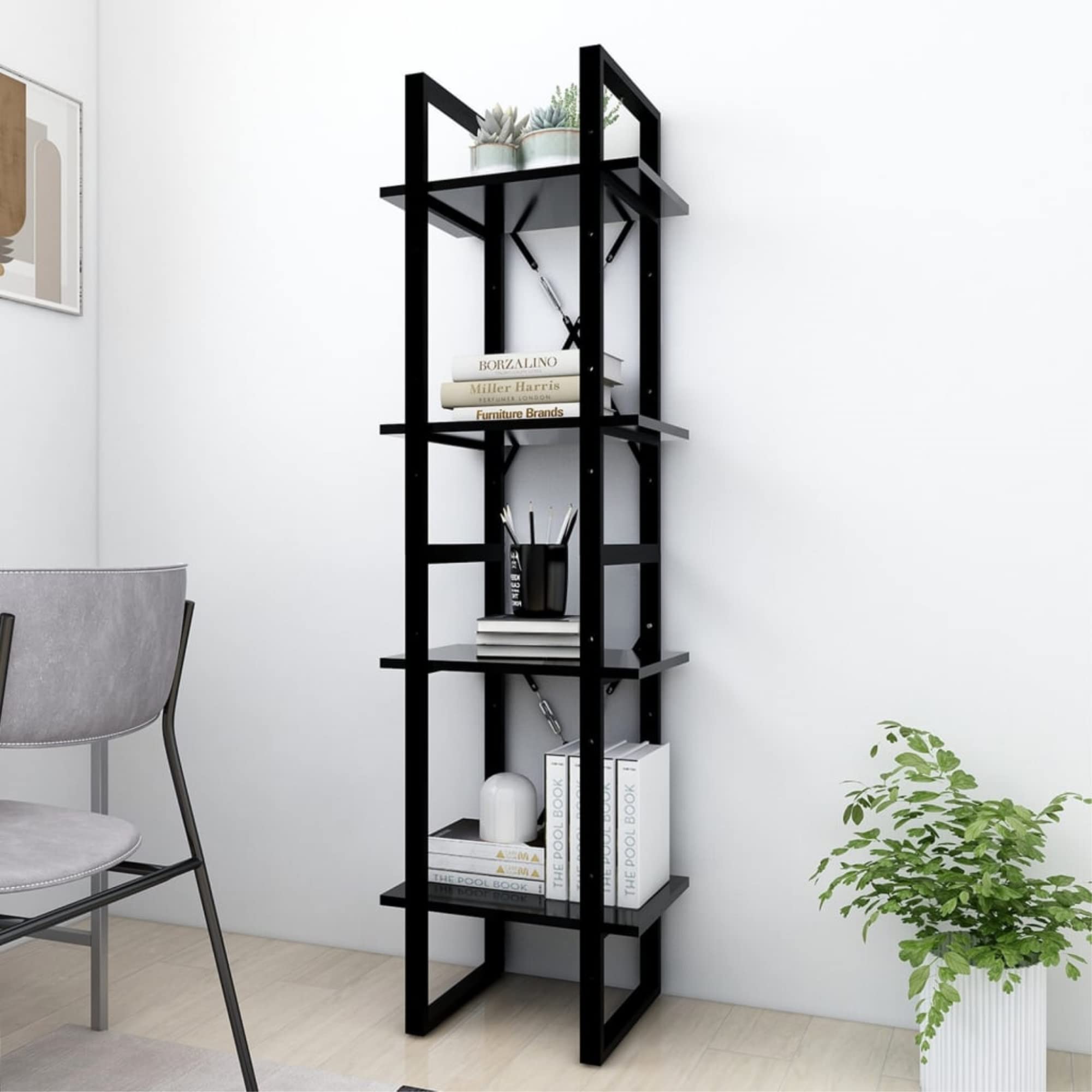 vidaXL 4-Tier Book Cabinet Black 15.7&quot;x11.8&quot;x55.1&quot; Chipboard