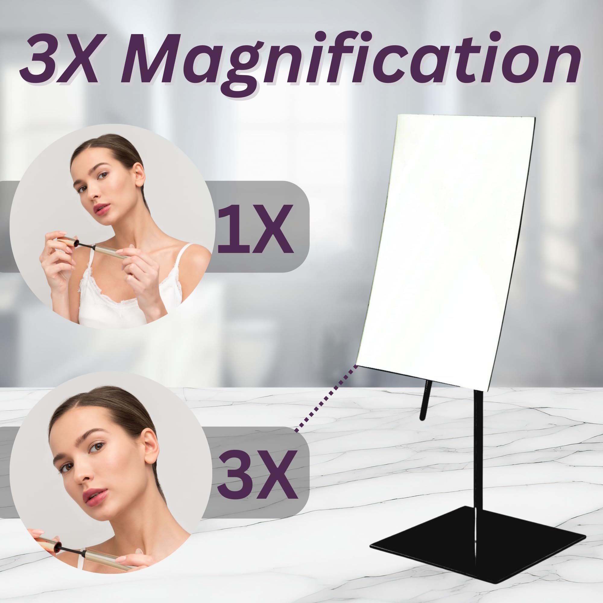 Jerdon Rectangular Tabletop Makeup Mirror - Makeup Mirror With 3X Magnification With Black Finish - 5-Inch By 8-Inch Vanity Mirr