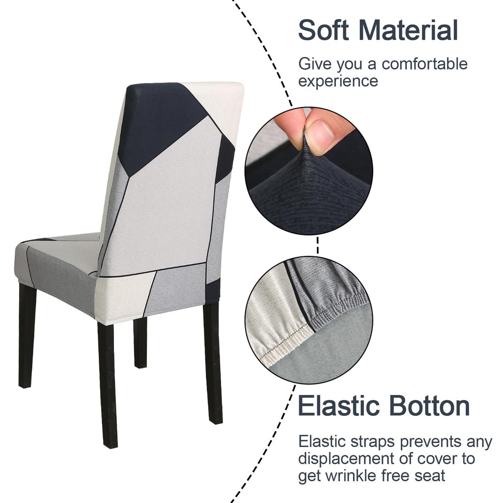 Jqinhome Pattern Chair Covers For Dining Room Set Of 6, High Stretch Removable Washable Parsons Chair Slipcover For Home Party Hotel Wedding Ceremony (White Grey,6Pcs)