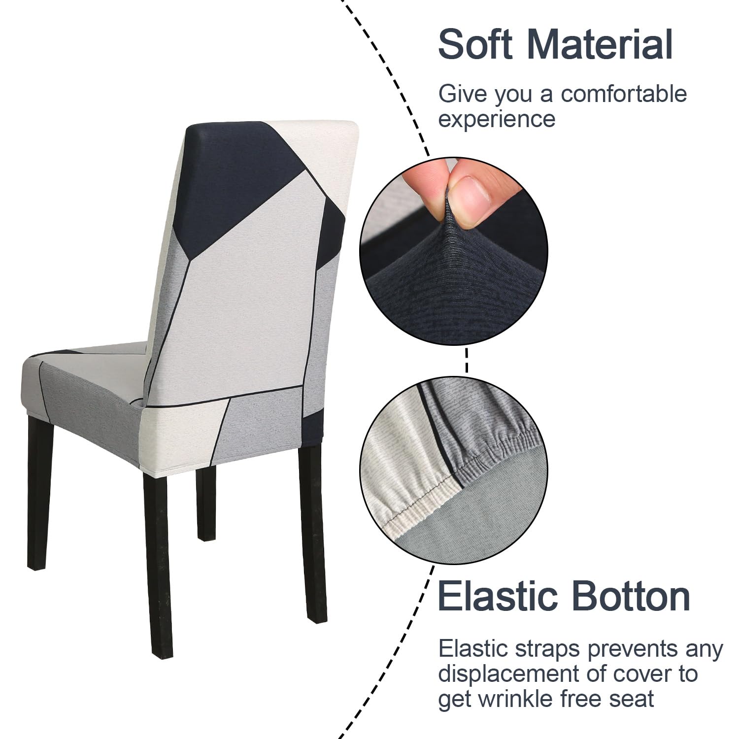 Jqinhome Pattern Chair Covers For Dining Room Set Of 6, High Stretch Removable Washable Parsons Chair Slipcover For Home Party Hotel Wedding Ceremony (White Grey,6Pcs)