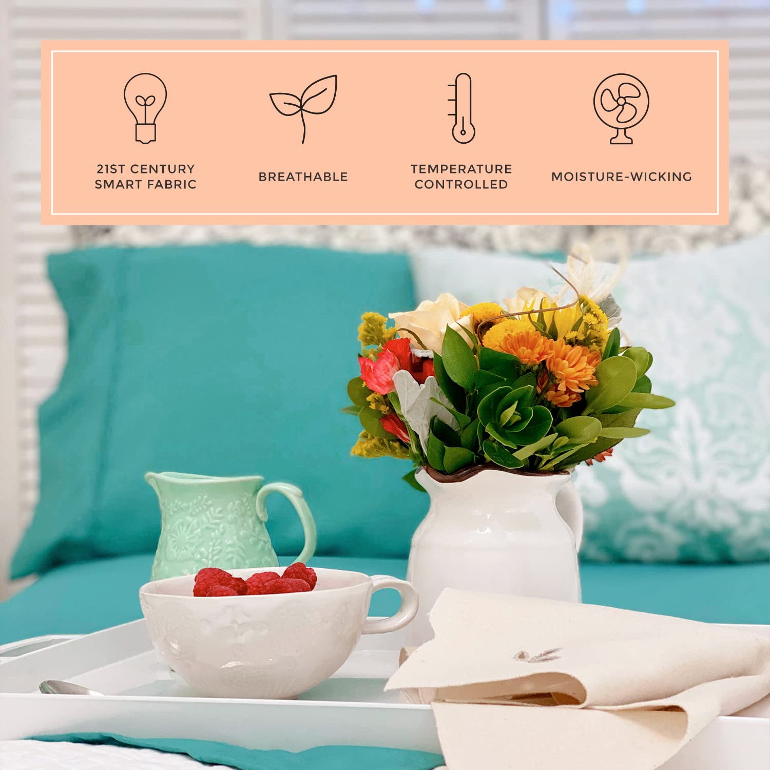 Peachskinsheets The Real Teal Sheet Set - 1500Tc Level Of Softness - Extra Soft Cooling Sheets For Hot Sleepers And Night Sweats