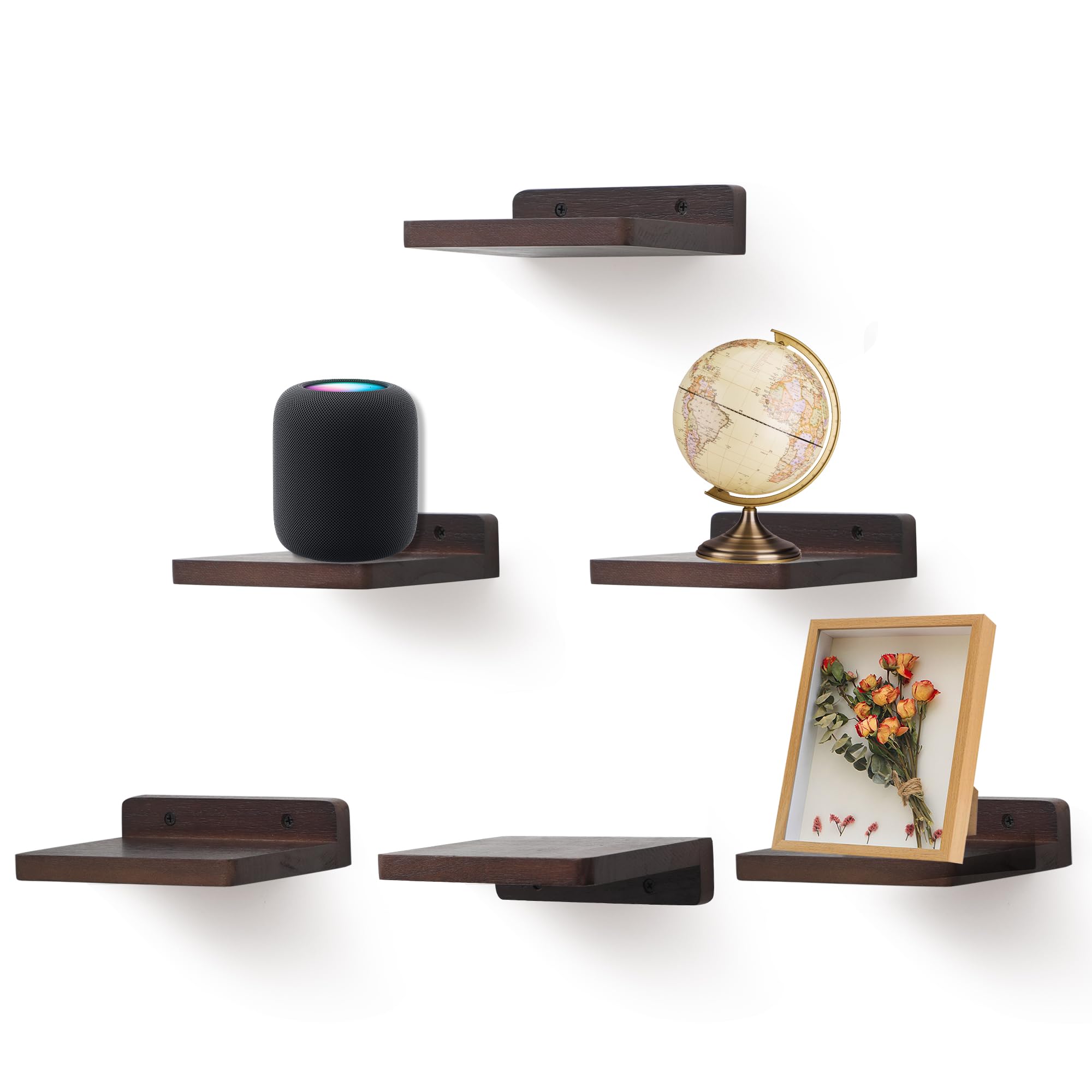 NIUBEST Small Floating Shelf, 5x6 Inch Display Ledges for Wall,Mini Shelves,Rustic Wood Shelf for Bedroom Living Room Bathroom K