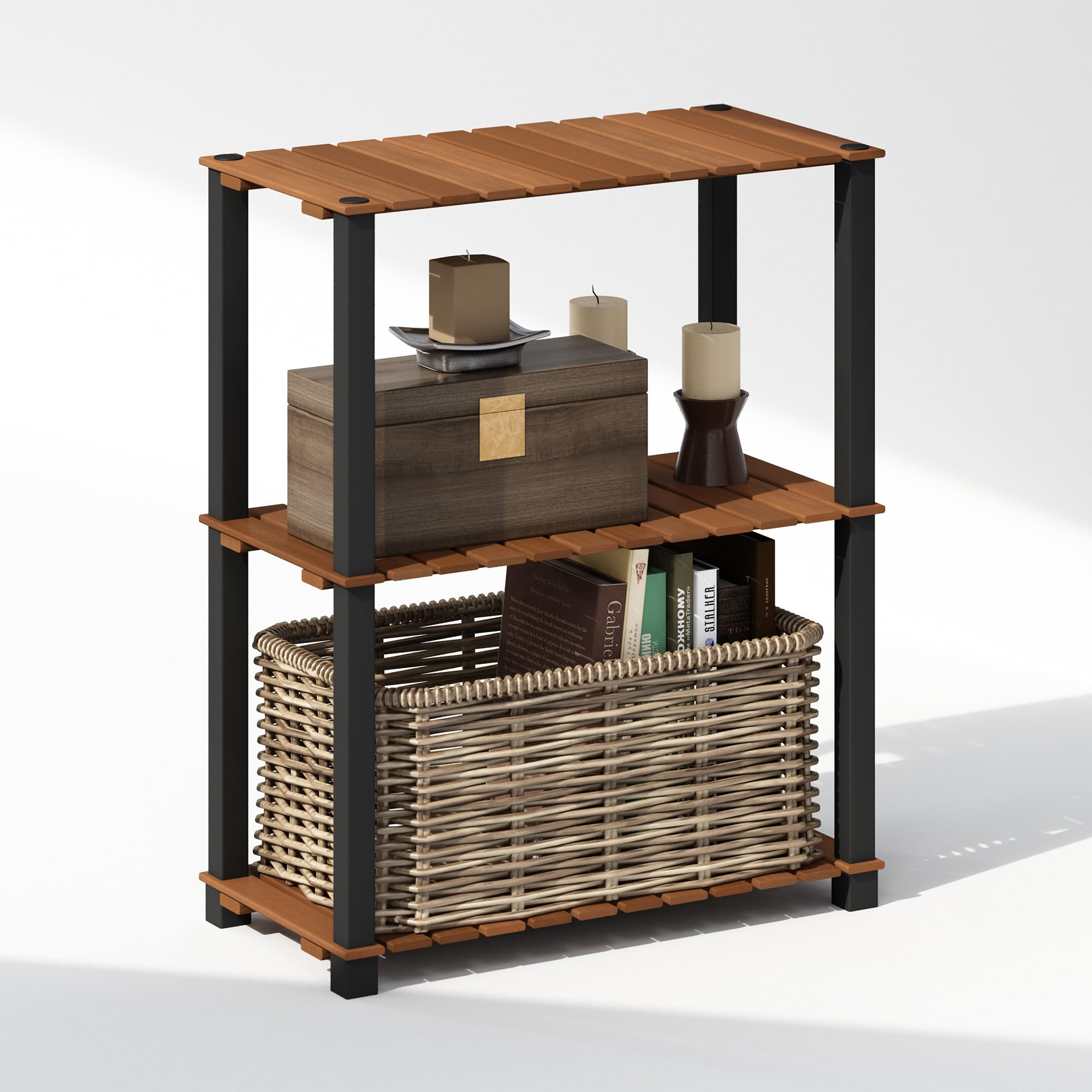 Turn-N-Tube 3-Tier Wood Slat Multipurpose Shelf Display Rack with Square Poles
