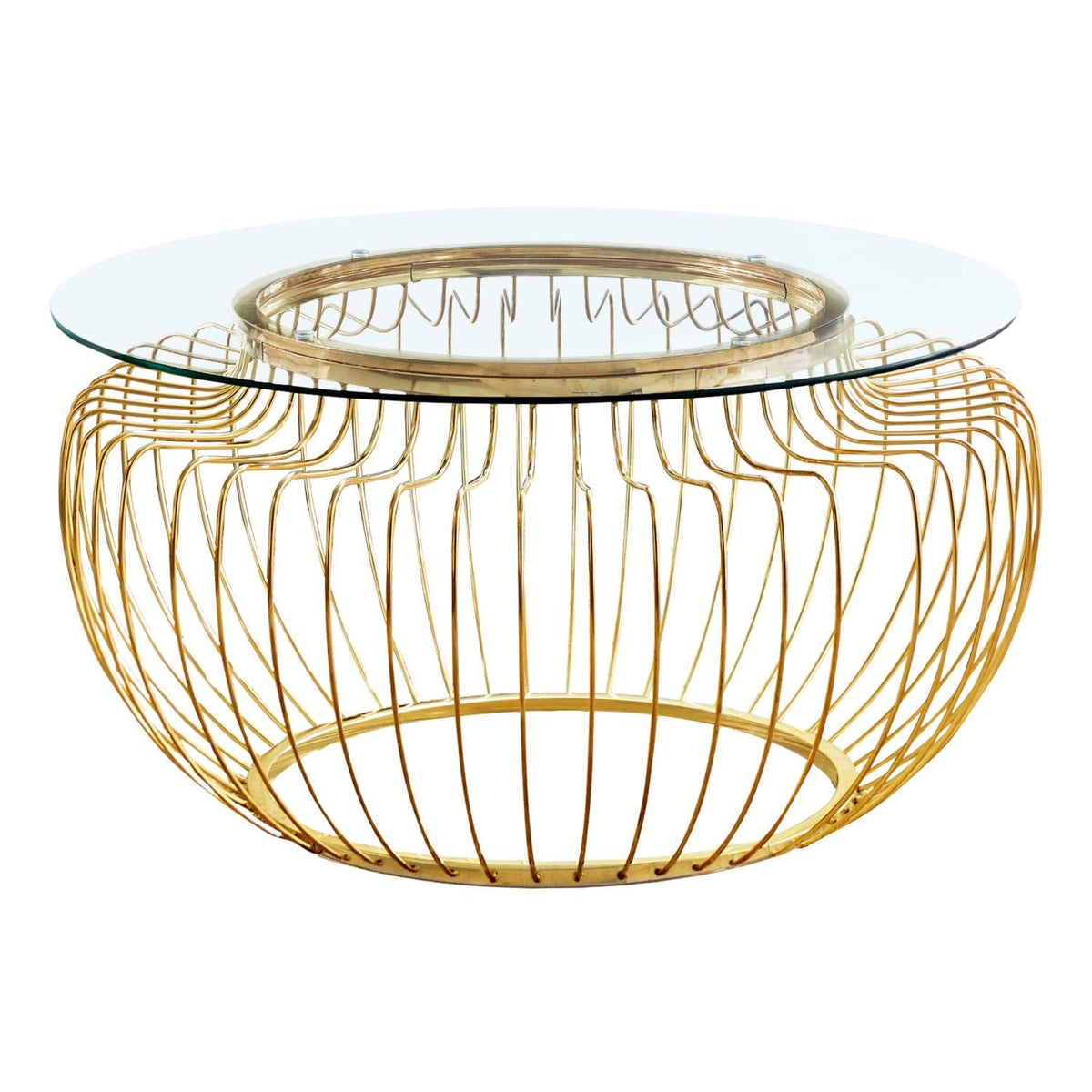 Monarch Specialties Round Cocktail Accent Metal Curved Wire Base for Living Room Coffee Table, 36', Clear