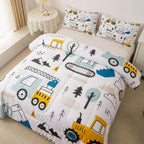 Feelyou Cartoon Car Kids Comforter Set Construction Bedding Set Decor Equipment Trucks Comforter Cartoon Car Excavator Tractor W