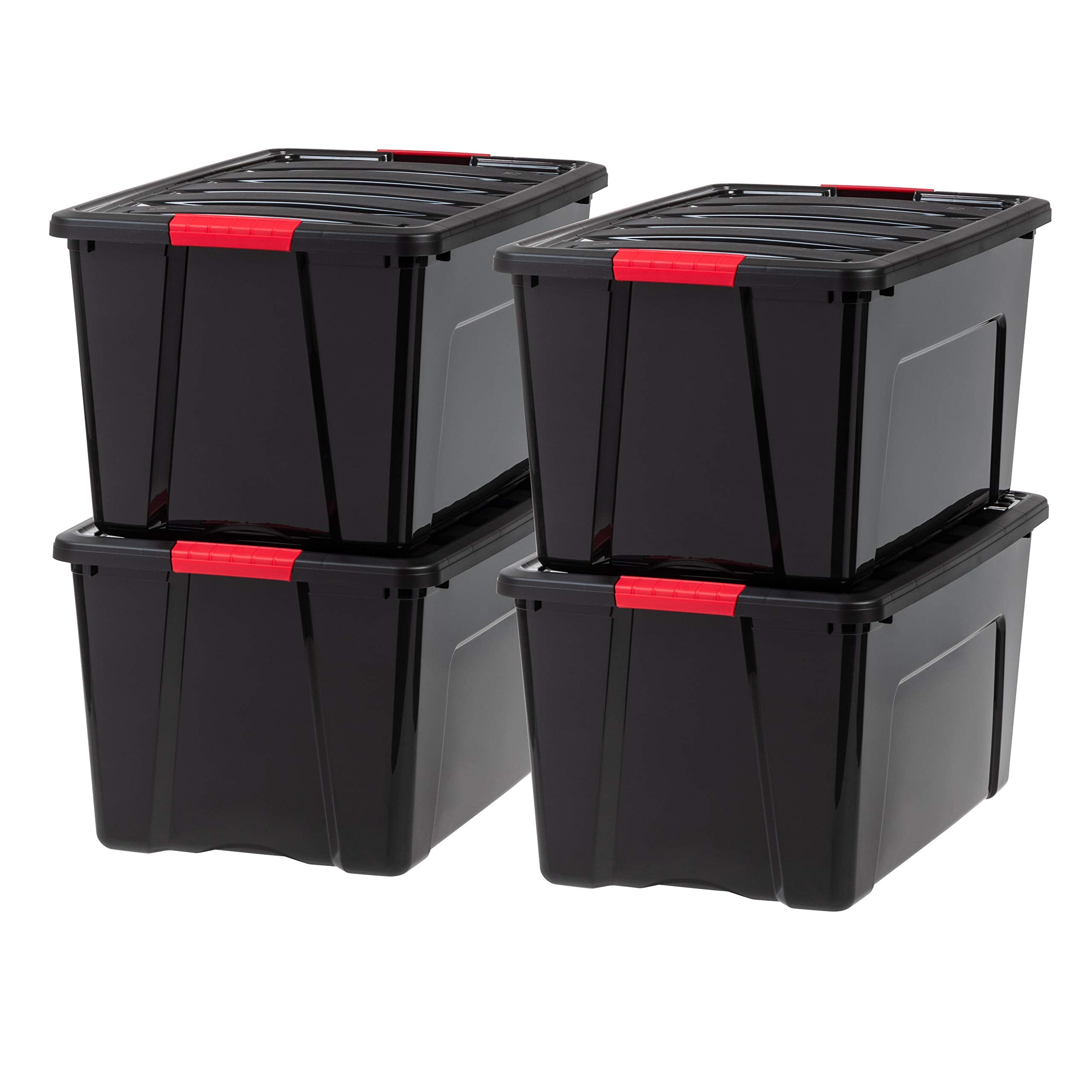IRIS USA 72 Qt Stackable Plastic Storage Bins with Lids, 4 Pack - BPA-Free, Made in USA - Garage Organizing Solution, Latches, D