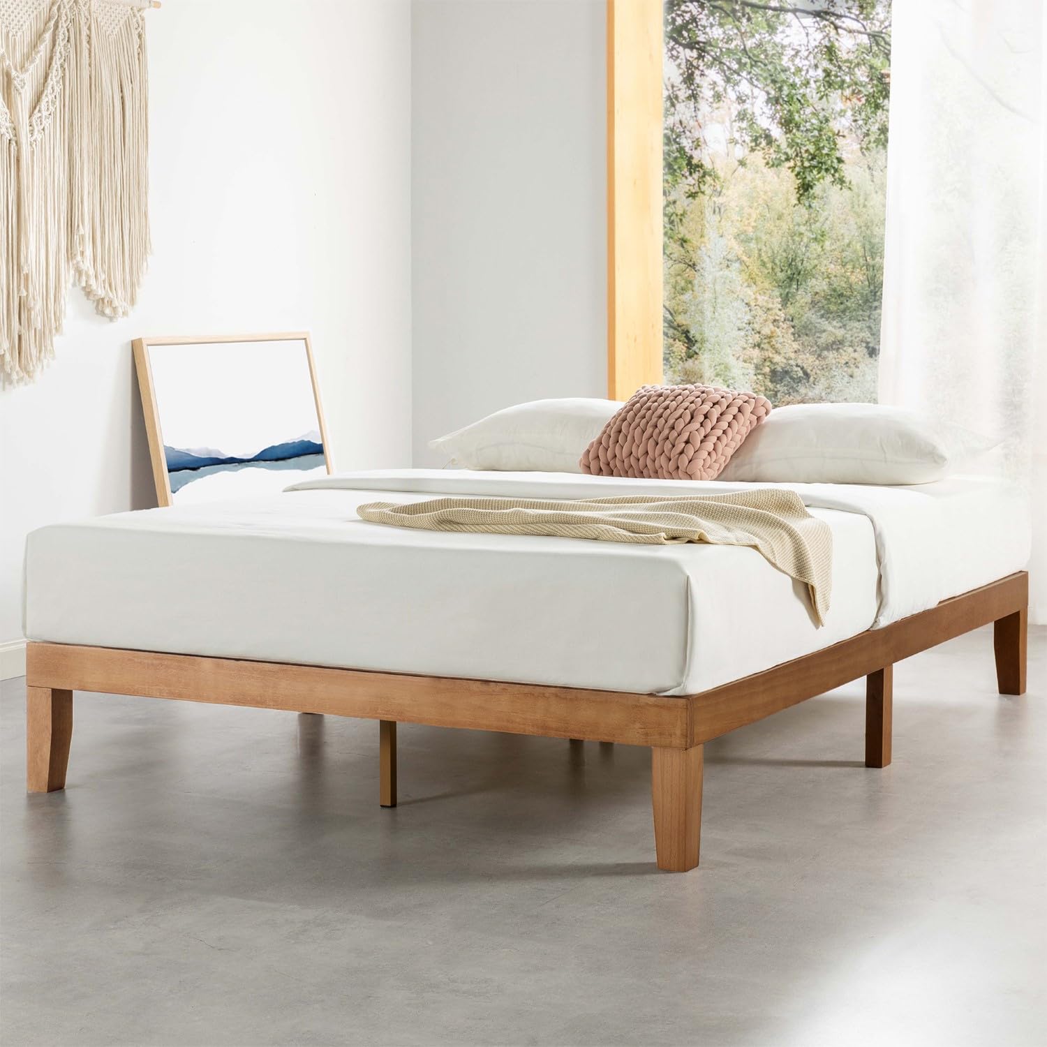 Mellow Naturalista Classic - 12 Inch Solid Wood Platform Bed With Wooden Slats, No Box Spring Needed, Easy Assembly, Queen, Pine