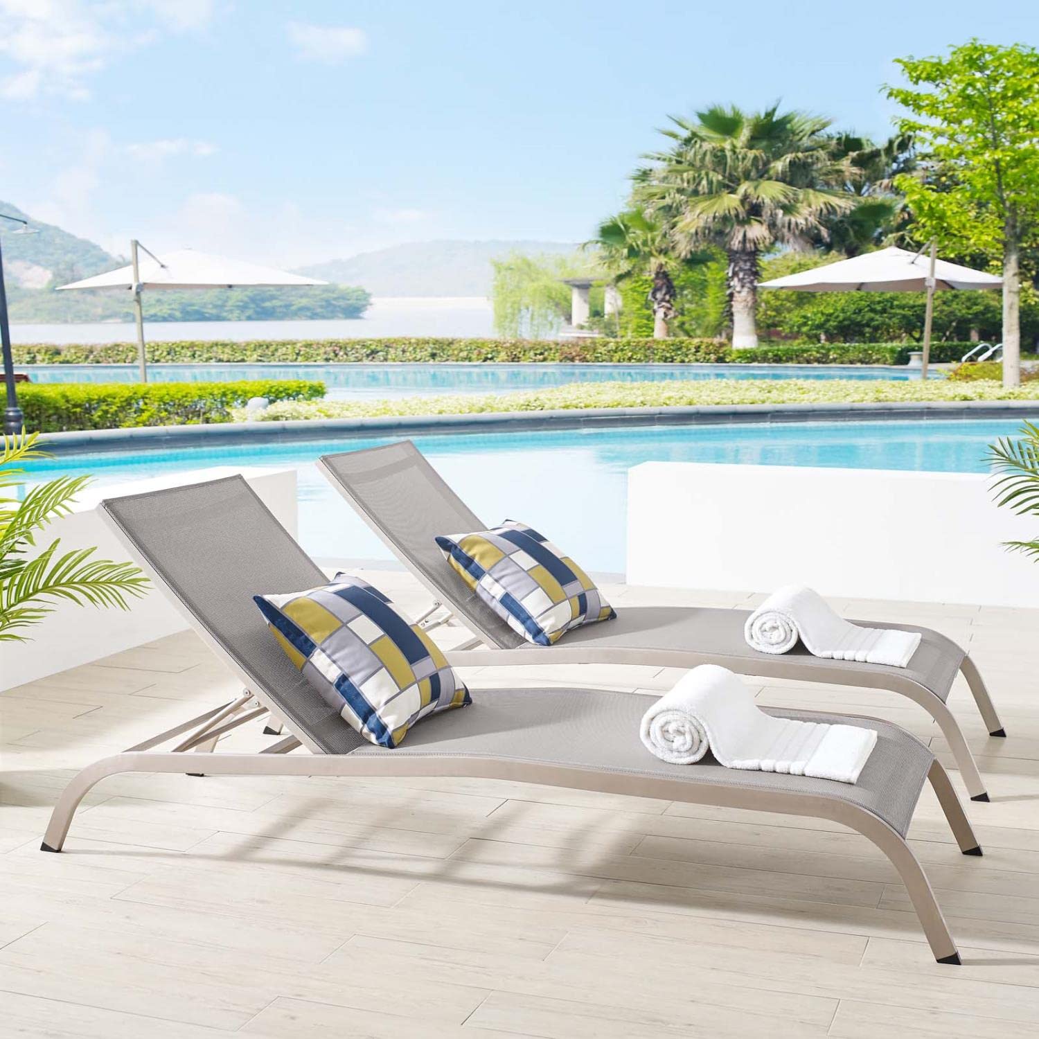 Modway Savannah Modern Aluminum Outdoor Chaise Lounge In Gray (Set Of 2)