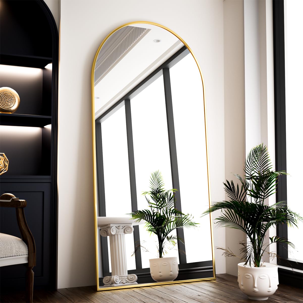 VooBang Oversized Full Length Mirror, 71'' x 30'' Arch Floor Mirror with Stand, Aluminum Alloy Frame Full Body Mirror for Bedroo