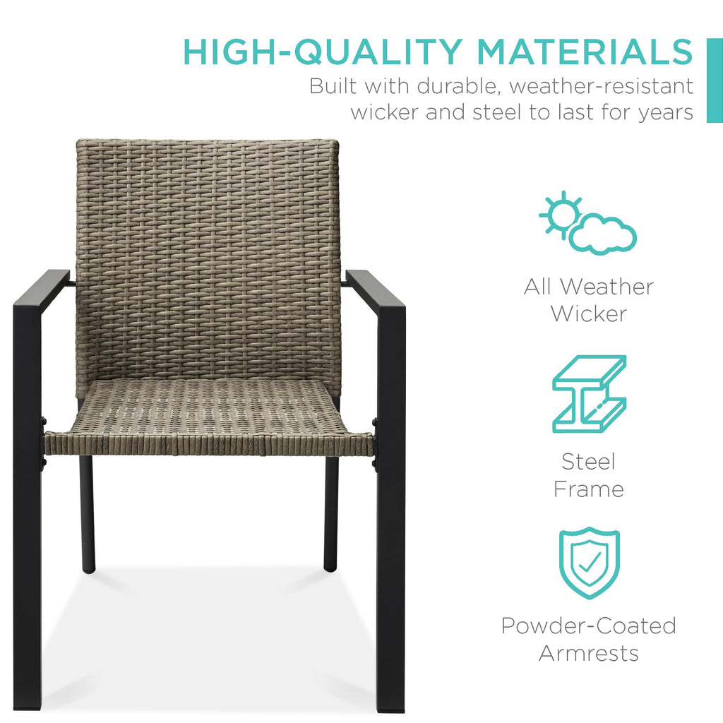 Best Choice Products Set Of 2 Stackable Outdoor Wicker Dining Chairs All-Weather Firepit Armchair W/Armrests, Steel Frame For Patio, Deck, Garden, Yard - Taupe