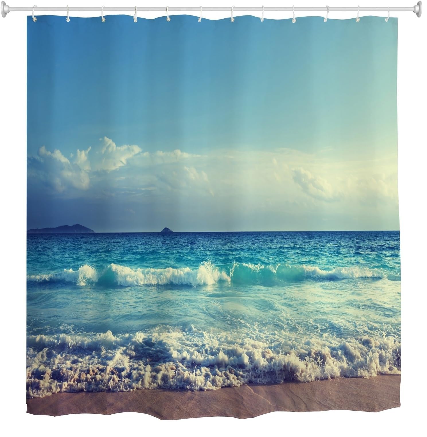 Ihome888 Ocean Shower Curtain Bathroom, Beach Theme Shower Curtains, Seaside Bath Curtain,72x72, Blue