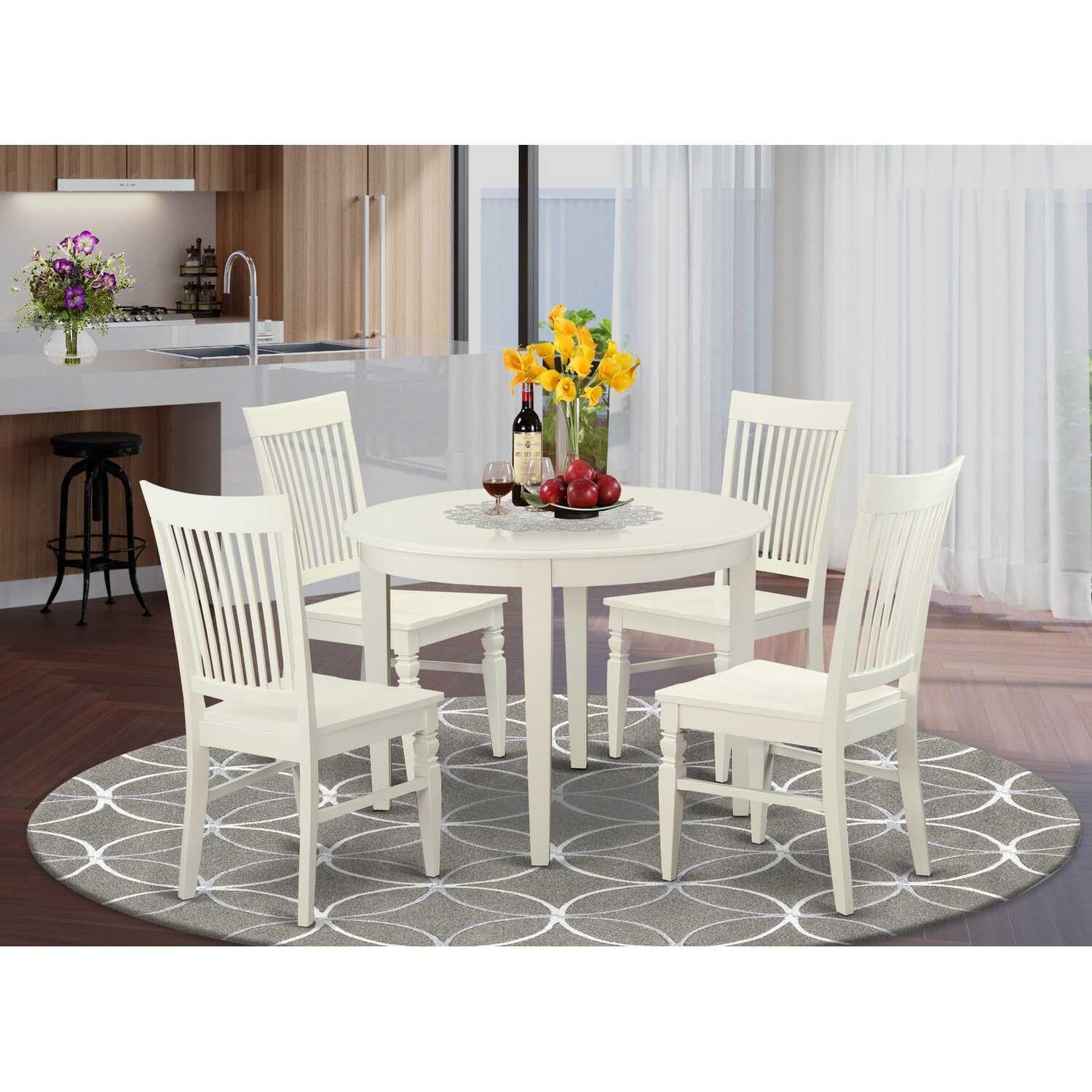 East West Furniture Bowe5-Whi-W 5 Pckitchen Table Set For 4-Table And 4 Dining Chairs
