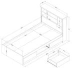 South Shore Gramercy Storage Bed and Bookcase Headboard Set, Twin, Pure Black