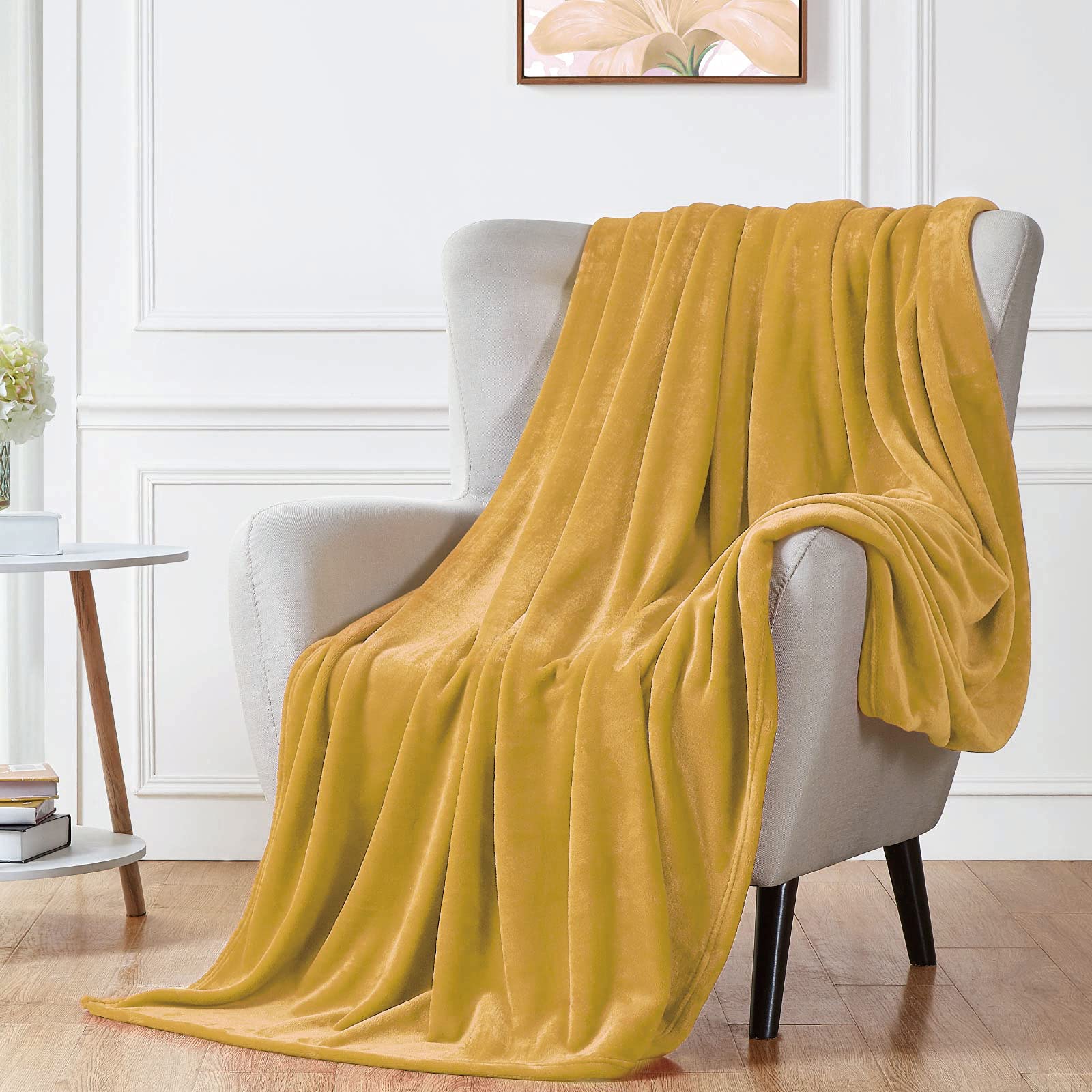 Walensee Fleece Blanket Plush Throw Fuzzy Lightweight (Twin Size 60X80 Honey Gold) Super Soft Microfiber Flannel Blankets For Co