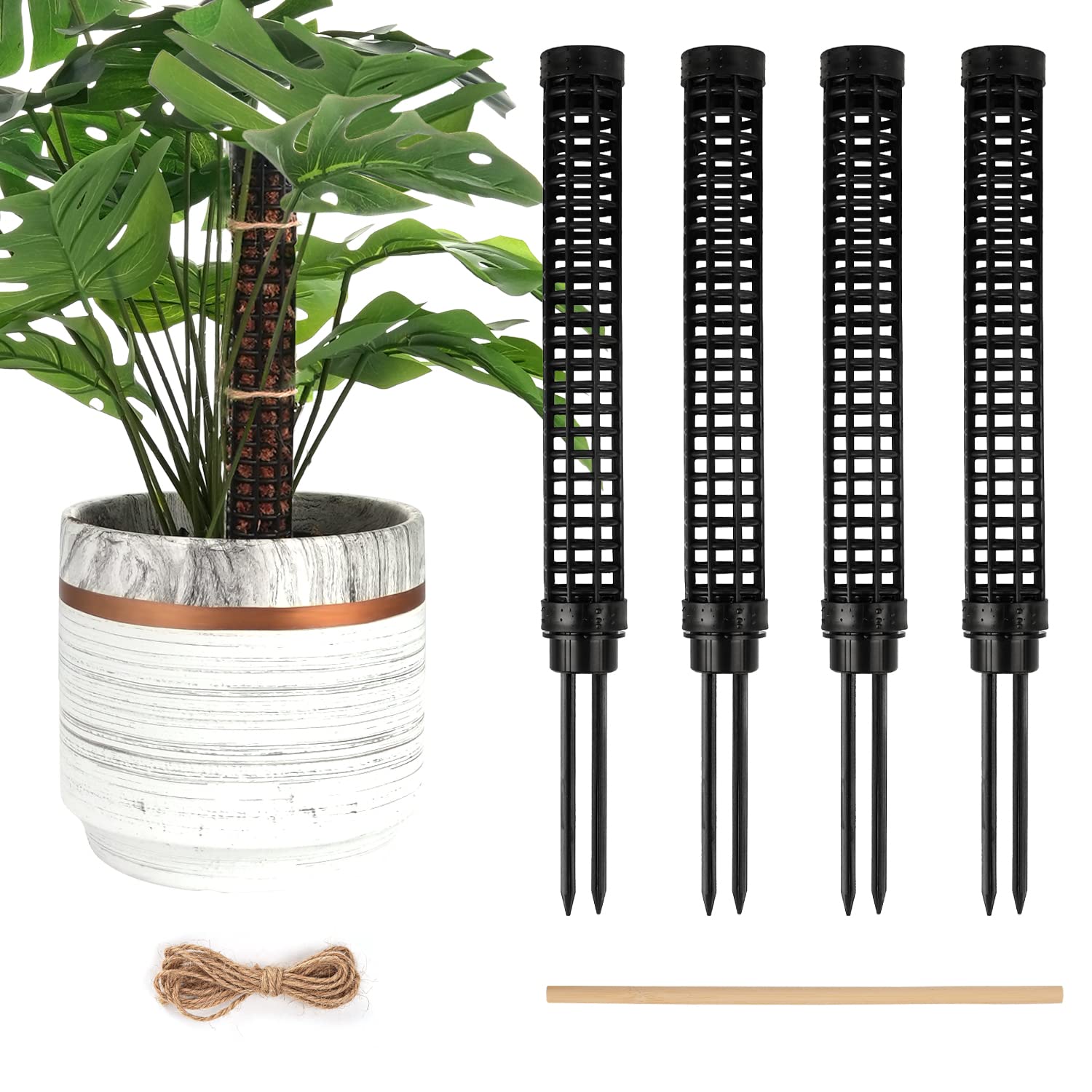 Moss Pole,Small Plastic Moss Pole For Plants Monstera And Climbing Plants-Mighty Plant Support (Black,4)