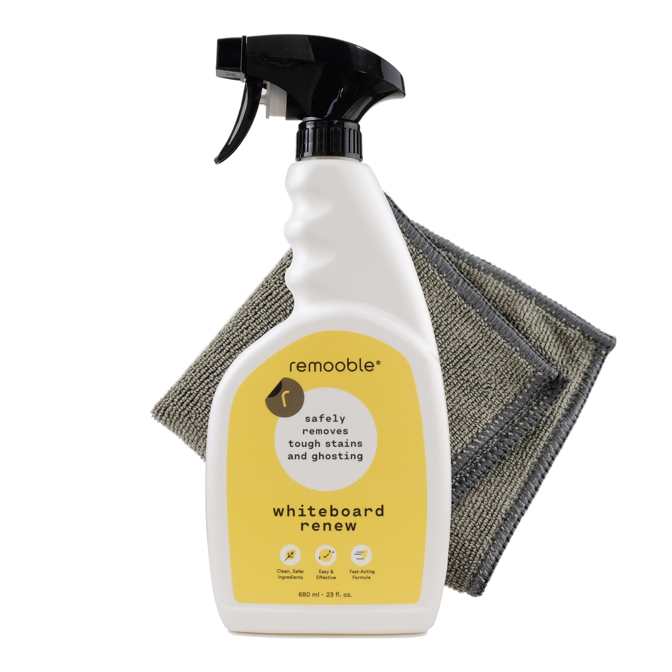 Remooble Dry Erase Whiteboard Cleaner Spray & Microfiber Cleaning Cloth - Safely Removes Tough Stains And Ghosting, 23 Oz.