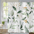 GCIREC Green and Gold Leaf Shower Curtain, Sage Eucalyptus Leaves with Gold Branches Botanical Plants Fabric Bathroom Curtain Ho