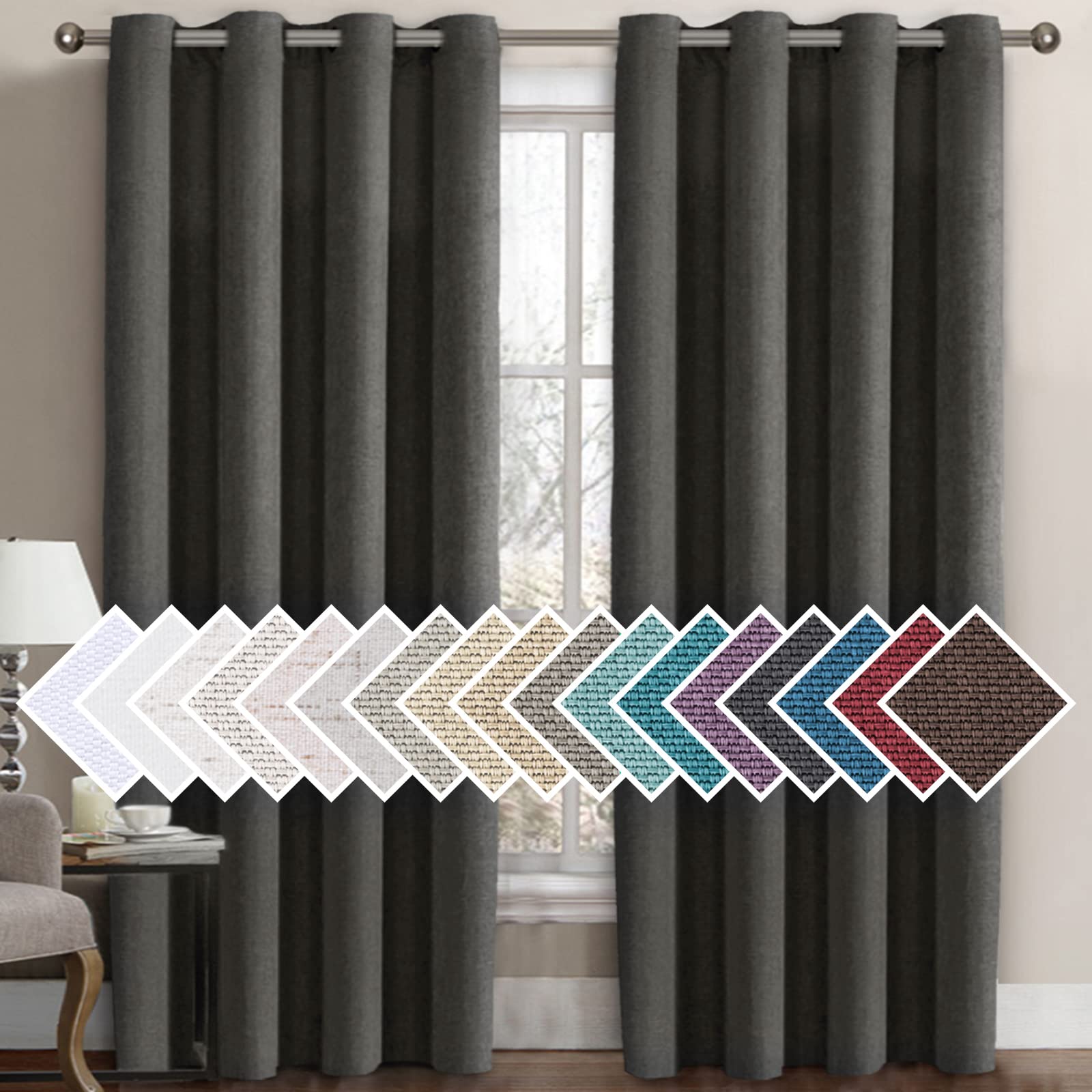 H.VERSAILTEX Linen Blackout Curtain 108 Inches Long for Bedroom/Living Room Thermal Insulated Grommet Linen Curtain Drapes Primi