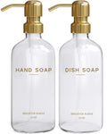 Luxury Glass Soap Dispenser Set by Brighter Barns - Hand and Dish Soap Dispenser for Kitchen Sink - Kitchen Soap Dispenser Set &