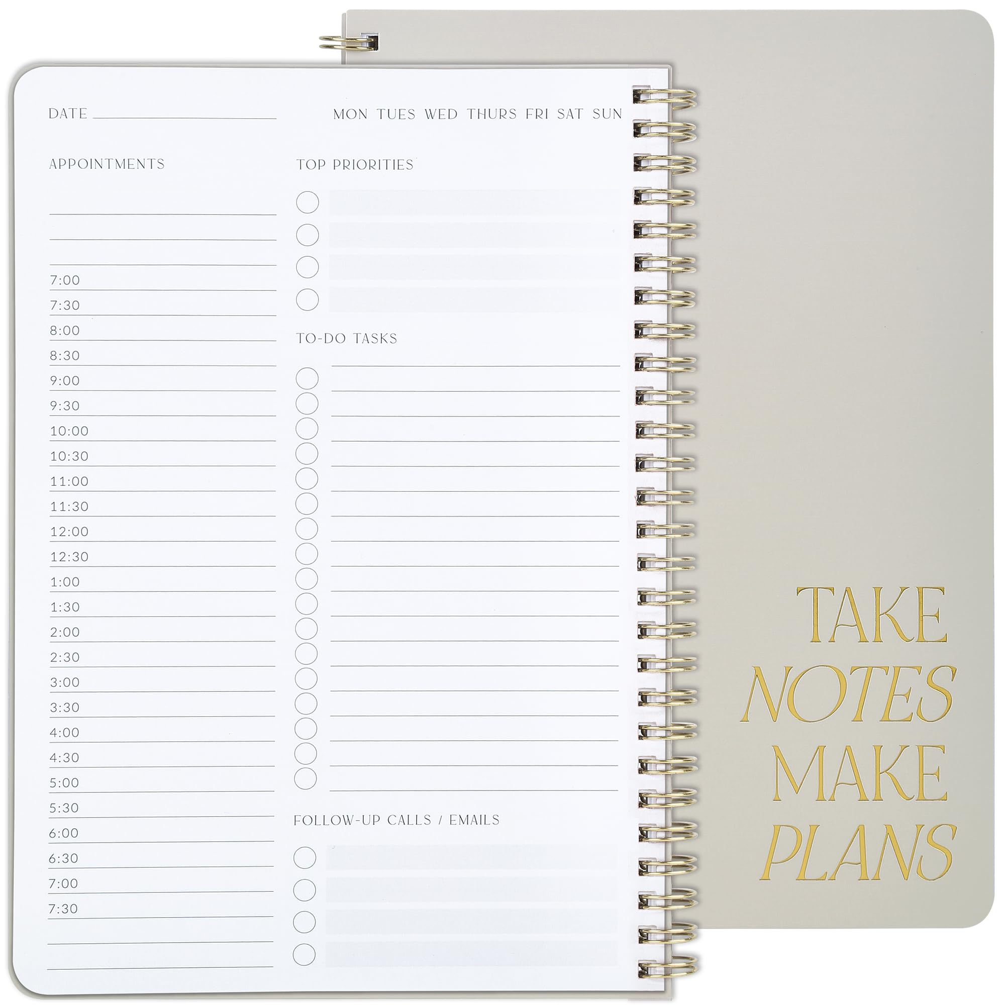 Simplified Daily Planner And Notebook With Hourly Schedule - Aesthetic Spiral To Do List Notepad To Easily Organize Your Work Ta