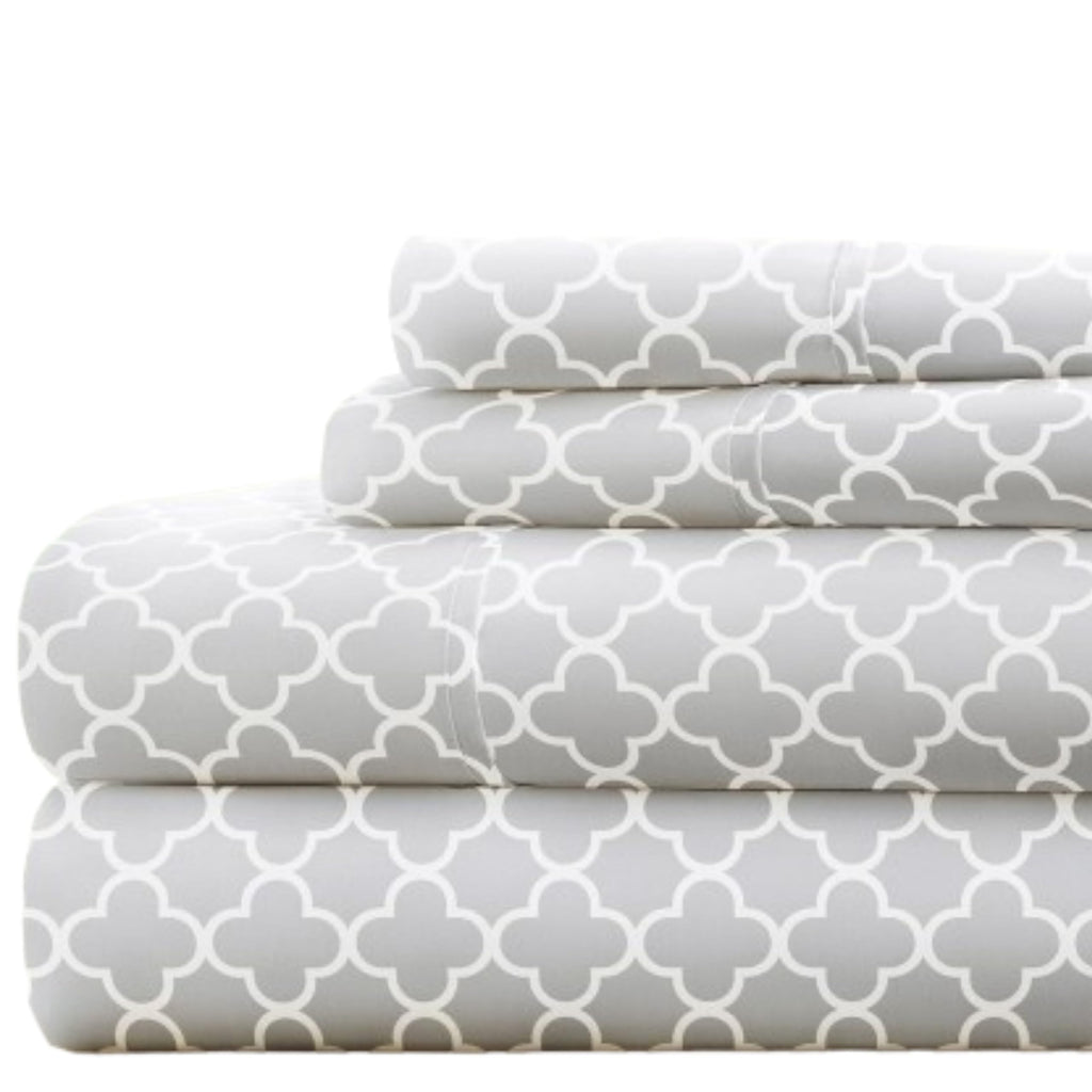 Linen Market 4 Piece Full Bedding Sheet Set (Gray Quatrefoil) - Sleep Better Than Ever With These Ultra-Soft & Cooling Bed Sheet