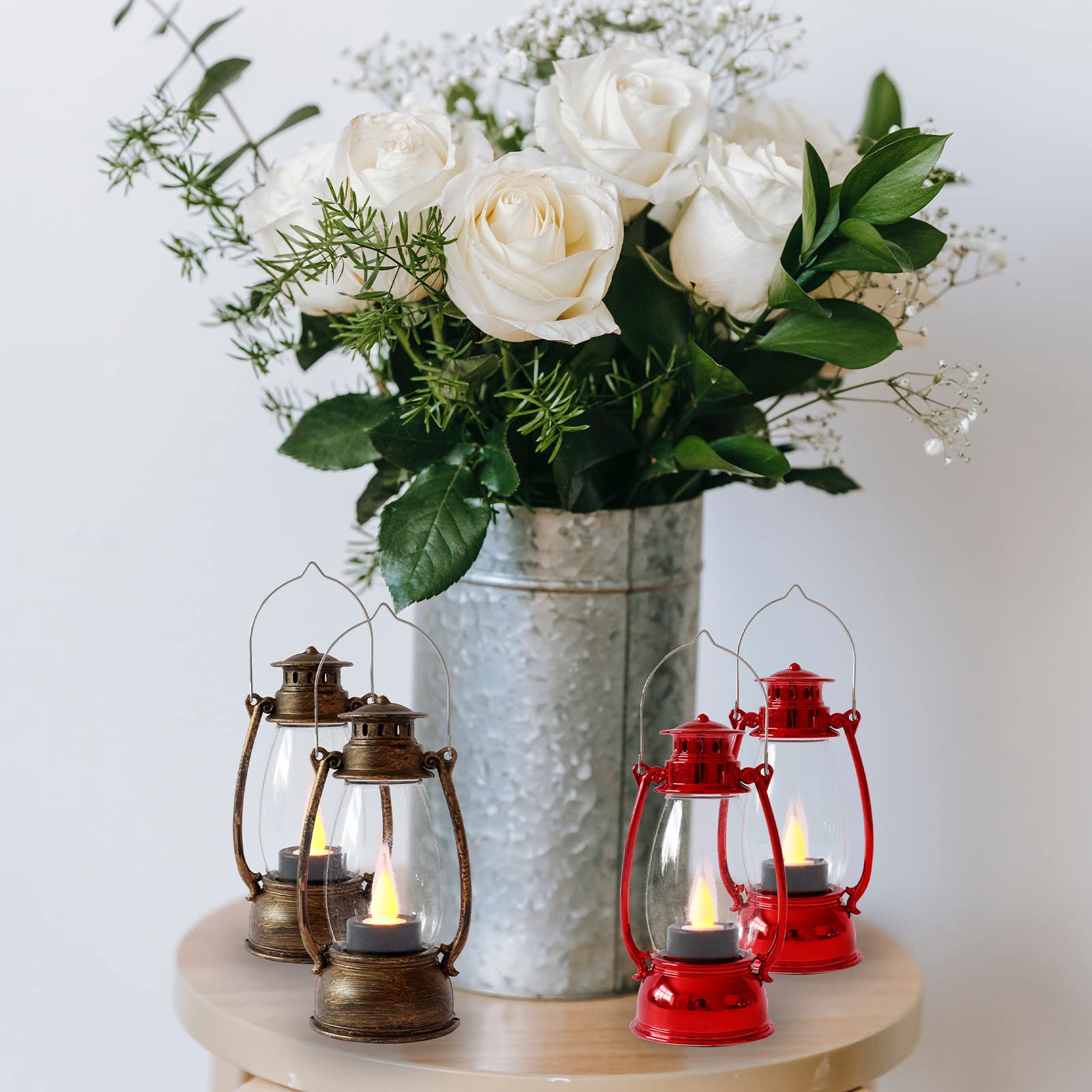 Reperla Christmas Mini Lanterns 6-Pcs Led Small Lanterns Indoor Red Lanterns Decorative Outdoor Hanging Lantern Decorative Candl
